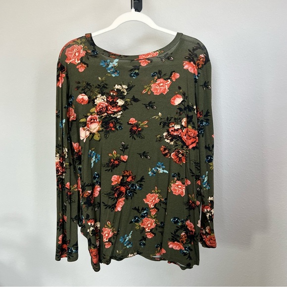Jodifl womens long sleeve knot front green floral top (187) - Picture 7 of 7